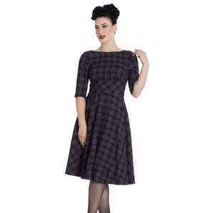 Retro NWT L Hell Bunny Navy Plaid 50's Dress